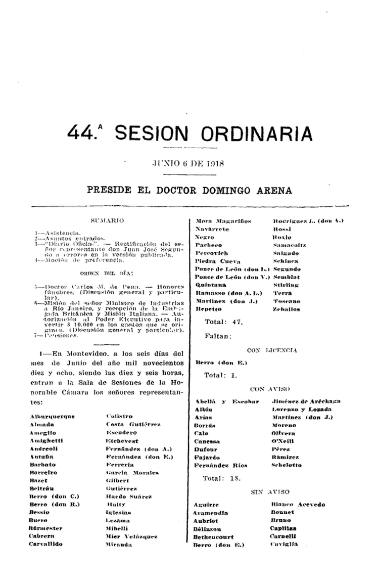 DIARIO DE SESIONES DE LA CAMARA DE REPRESENTANTES del 06/06/1918